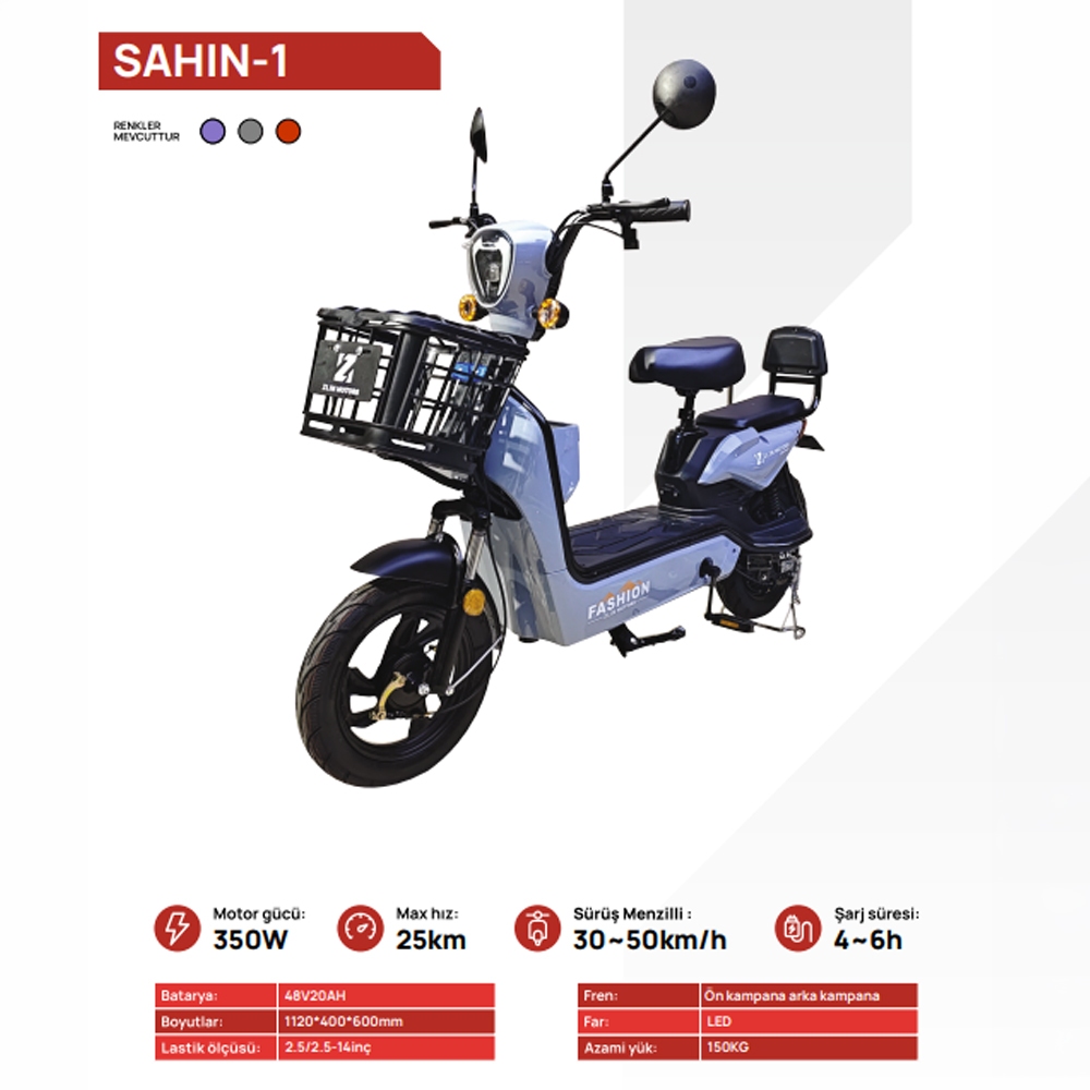 ŞAHİN-1 350W Elektrikli Motosiklet – 48V 20Ah Batarya, 30–50 km Menzil